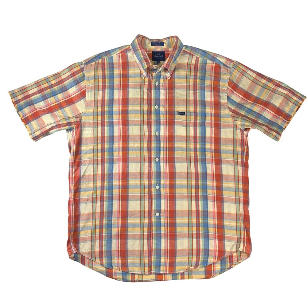 Faconnable Mens XL‎ Plaid Button Down Shirt Short Sleeve Cotton Multi-Color